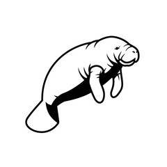 Obraz premium Stylized black and white drawing of a manatee side silhouette