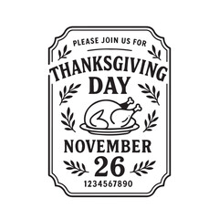 Thanksgiving Day Invitation Label Design Black And White