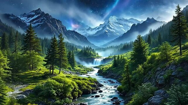 Mountain Valley Waterfall Scenic Landscape