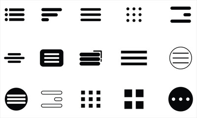 Minimalist User Interface Icons Set – Menu, Grid, and List UI Elements Vector on White Background
