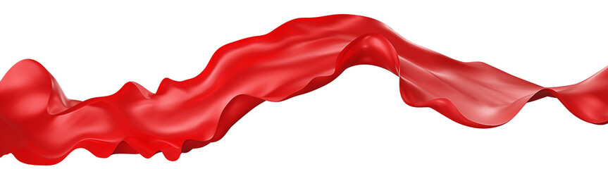 Flying red silk textile fabric flag background. Smooth elegant red Satin Isolated on white Background for grand opening ceremony. Red curtain. 3d png illustration