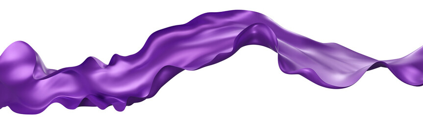 Flying purple silk textile fabric flag background. Smooth elegant purple Satin Isolated on white Background for grand opening ceremony. Purple curtain. 3d png illustration