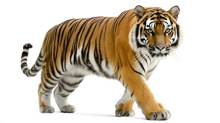 Obraz premium Majestic Tiger Walking Isolated White Background