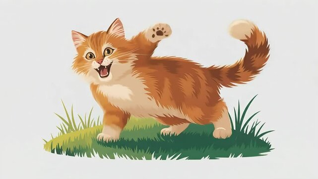 Playful Orange Kitten On Green Grass