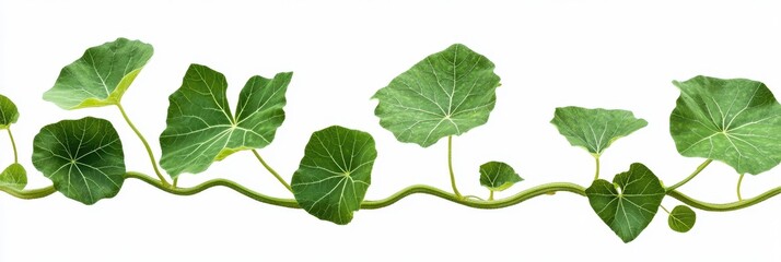 Isolated Squash Foliage: Pumpkin Vine and Tendrils Against a Clean White Backdrop