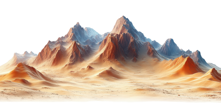 Desert With Barren Sands And Rugged Terrain isolated on a white transparent background