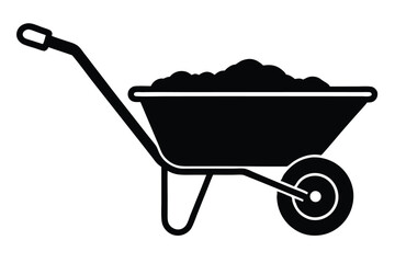 wheelbarrow with soil and gardening tools line art