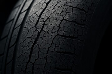 Close up Detail of Cracked and Worn out Black Tire Texture Automotive Rubber Surface
