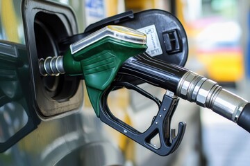 Closeup of a Diesel Pump Nozzle at a Fueling Station in Natural Light