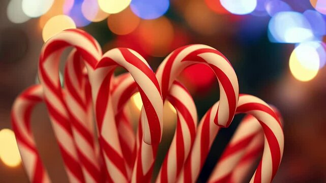  Red and White Candy Canes  Close-up photograph of red and white candy canes