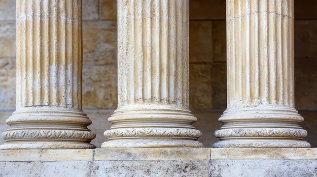 Elegant Corinthian Columns: Close-up of Stone Pillars Representing Architectural Grandeur and Historical Foundations
