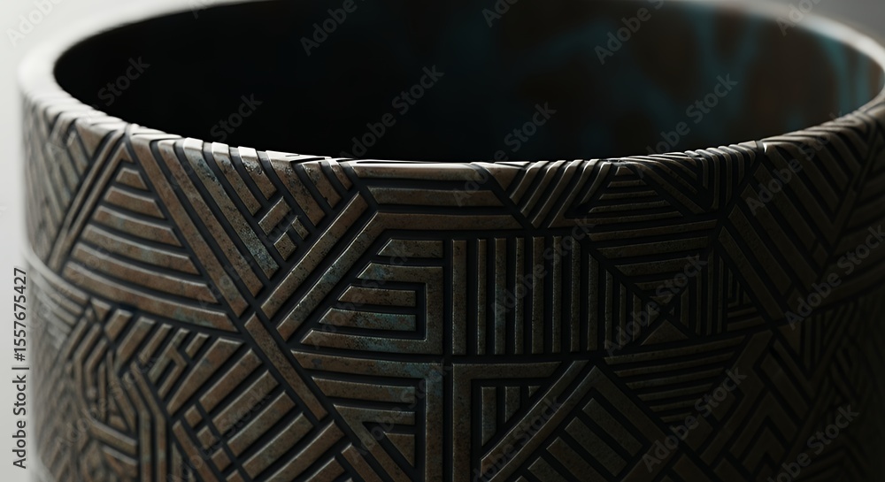 Poster textured decorative container close-up with geometric pattern