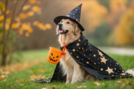 Adorable Golden Retriever in Halloween Costume