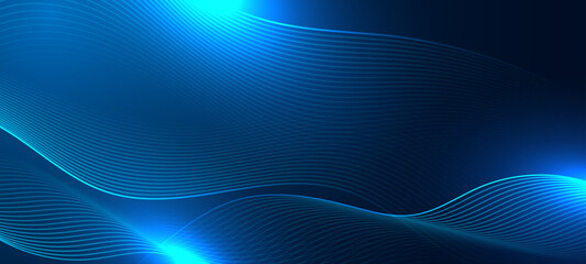 Obraz na płótnie Canvas Glowing blue wave lines on dark technology background
