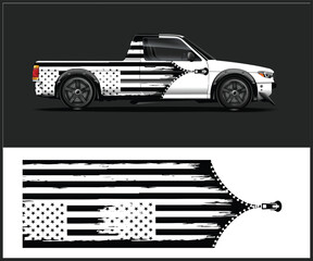 Custom Truck with American Flag Graphic and Zipper Design on Dark Background