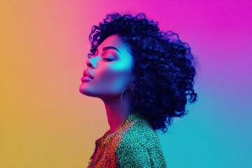 Portrait of woman against colorful background