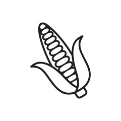 Corn Outline Icon – Black and White Vector of Corn Cob with Husk for Minimalist Design, Educational Use, and Farm Illustrations