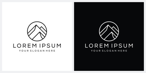simple mountain logo design, line art graphic icon concept