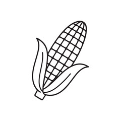 Corn Outline Icon – Black and White Vector of Maize with Husk for Farm Labels, Organic Food Packaging, and Agricultural Branding