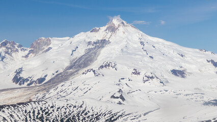 An aerial view of Redoubt Volcano in Alaska