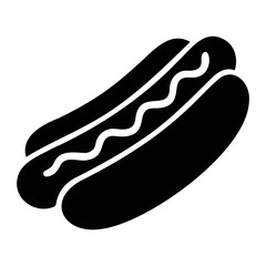 Stylized hotdog graphic in bun with mustard on top