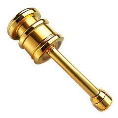 Polished golden gavel 3 D render with reflective surface isolated on a transparent background tool judge