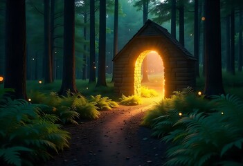 Obraz premium Enchanted Forest Glowing Portal to a Mystical Realm