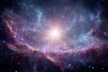 Naklejka premium Cosmic Nebula with Bright Star and Vibrant Colors