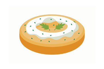 Bagel with Cream Cheese and Herbs on a White Background Design