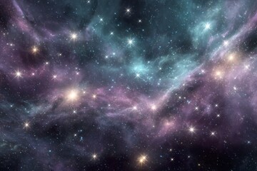 Naklejka premium Cosmic Nebula with Glowing Stars and Purple Hues