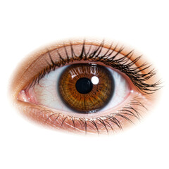 Close-up of human eye with brown iris and long eyelashes  