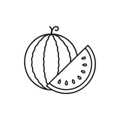 Watermelon Outline Vector Illustration with Slice, Summer Fruit Icon in Line Art Style, Minimalist Black and White Fruit Design for Logos, Labels, and Packaging
