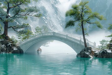white bridge on the river UHD wallpaper