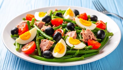 Salade Ni&ccedil;oise with Tuna and Eggs. Traditional French Food