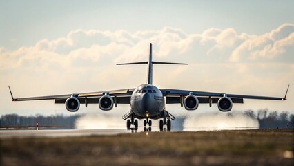 &ldquo;Large Cargo Aircraft Landing on Runway at Sunset&rdquo;


