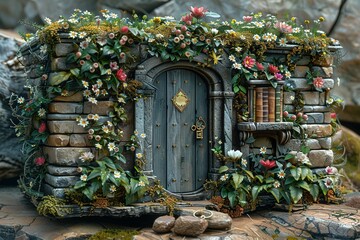 a wooden gate covered with flowers 