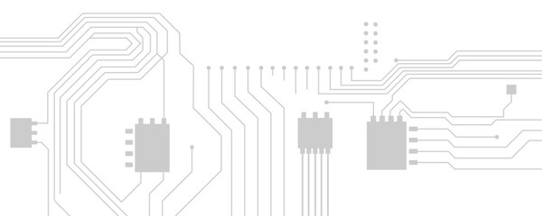 Abstract modern technology futuristic circuit board background. Electronic motherboard with a network of gray lines and dots on white and transparent background.	