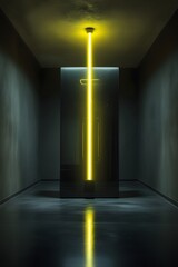 Old interior of a dark church with a cross on the wall illuminated by candlelight from a nearby lamp, casting a warm glow through the night