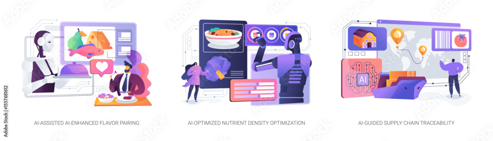 Poster ai-driven food system solutions abstract concept vector illustrations.