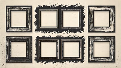 Complete Grunge Brush Collection with Black Brush Strokes and Frames