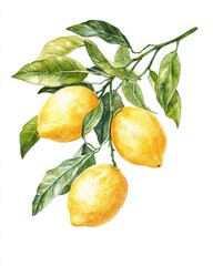 Watercolor Citrus Grove: Lemon Branch Illustration on Soft White Canvas