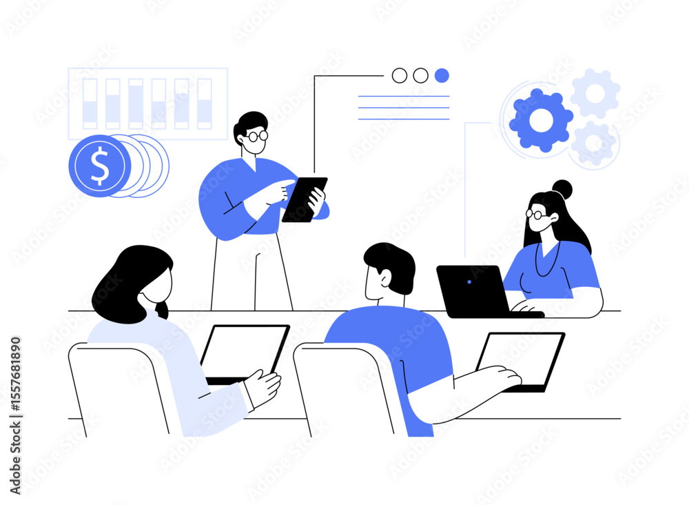 Poster project implementation isolated cartoon vector illustrations.