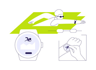 Smartwatch swim tracking abstract concept vector illustration.