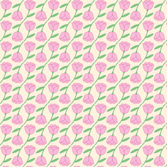 Seamless Soft Pink Tulip Pattern on Cream Background