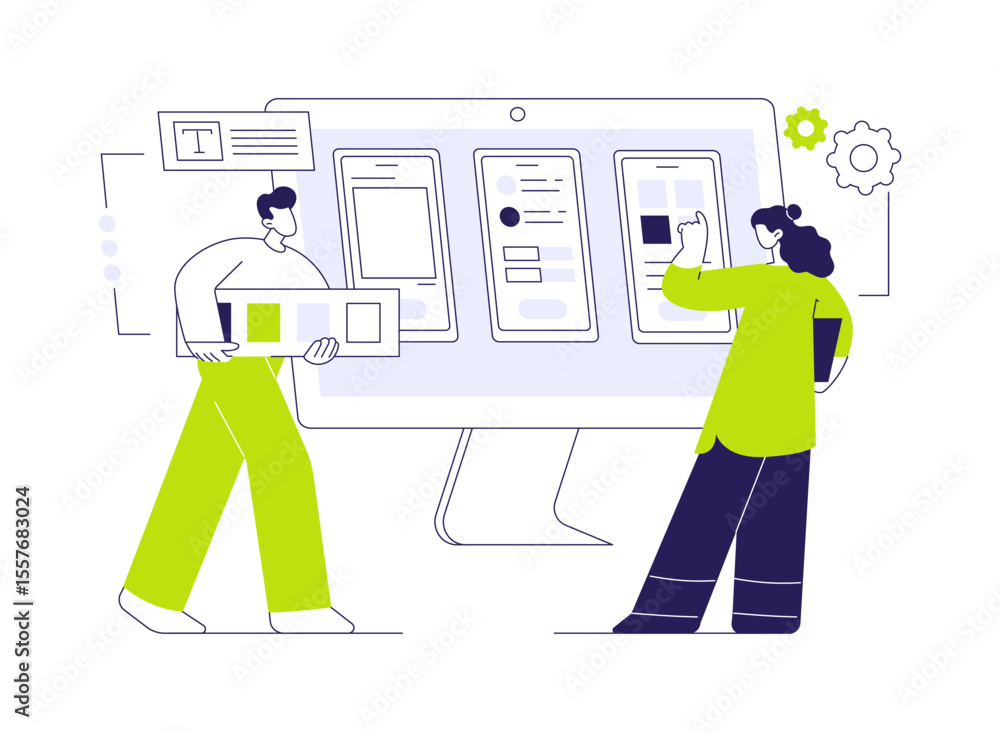 Poster ui ux design software abstract concept vector illustration.