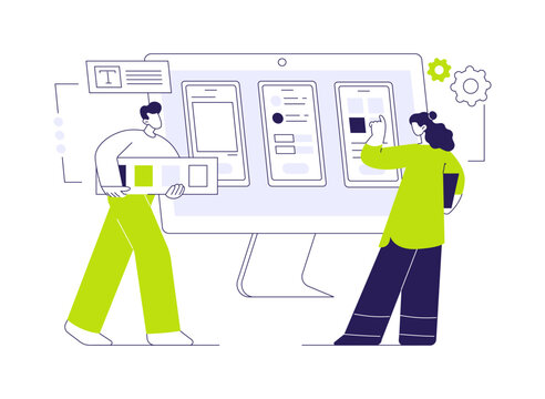 UI UX design software abstract concept vector illustration.