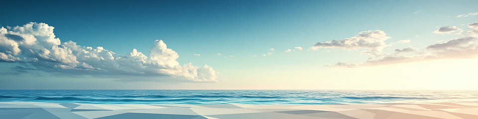 Obraz premium Calm polygonal beachscape with soft gradient sea horizon