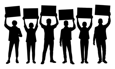 Fototapeta premium Silhouette of people holding up placards