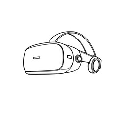 VR Headset Line Art: A simple, monochrome line art illustration of a modern VR headset, showcasing its sleek design and technological features.