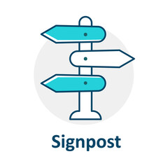 Road Signpost Vector, Travel Direction Pointer, Navigation Signboard, Location Indicator Sign, Wayfinder Icon, Pathway Marker